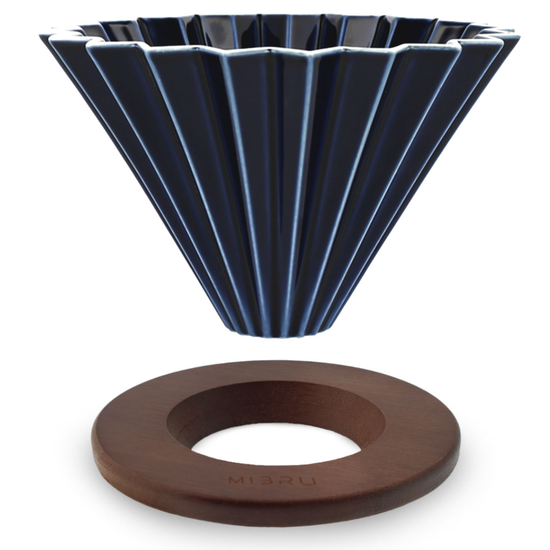 Ceramic Distillation Funnel Size 02 With Multi Color Wooden Ring - Blue