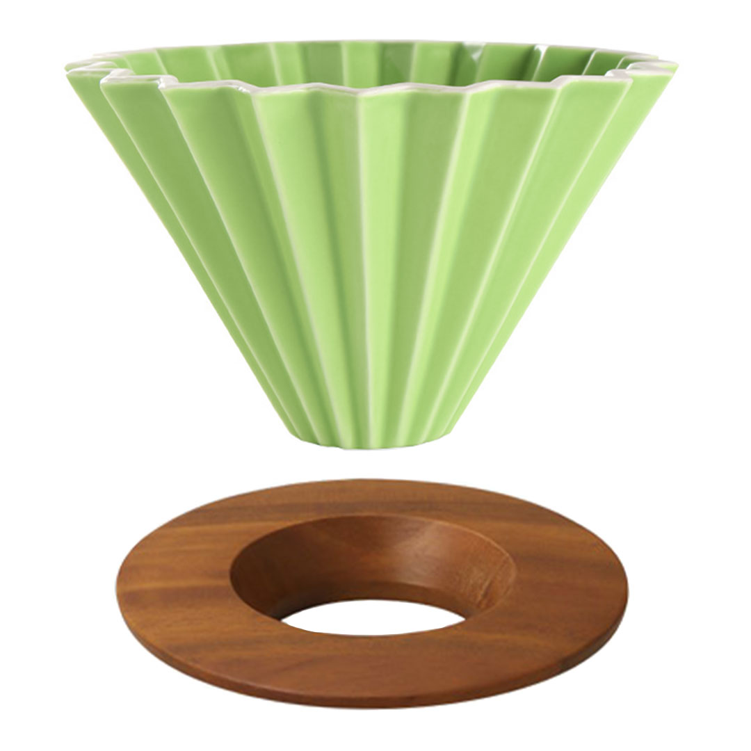 Ceramic Distillation Funnel Size 02 with Wooden Ring Multicolor - Green
