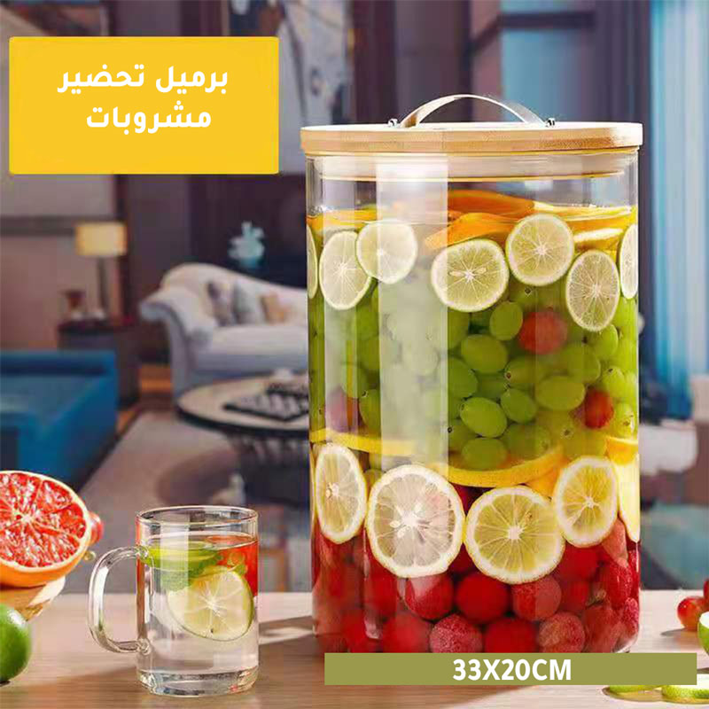 Large glass bowl for cold drinks with thermometer on lid