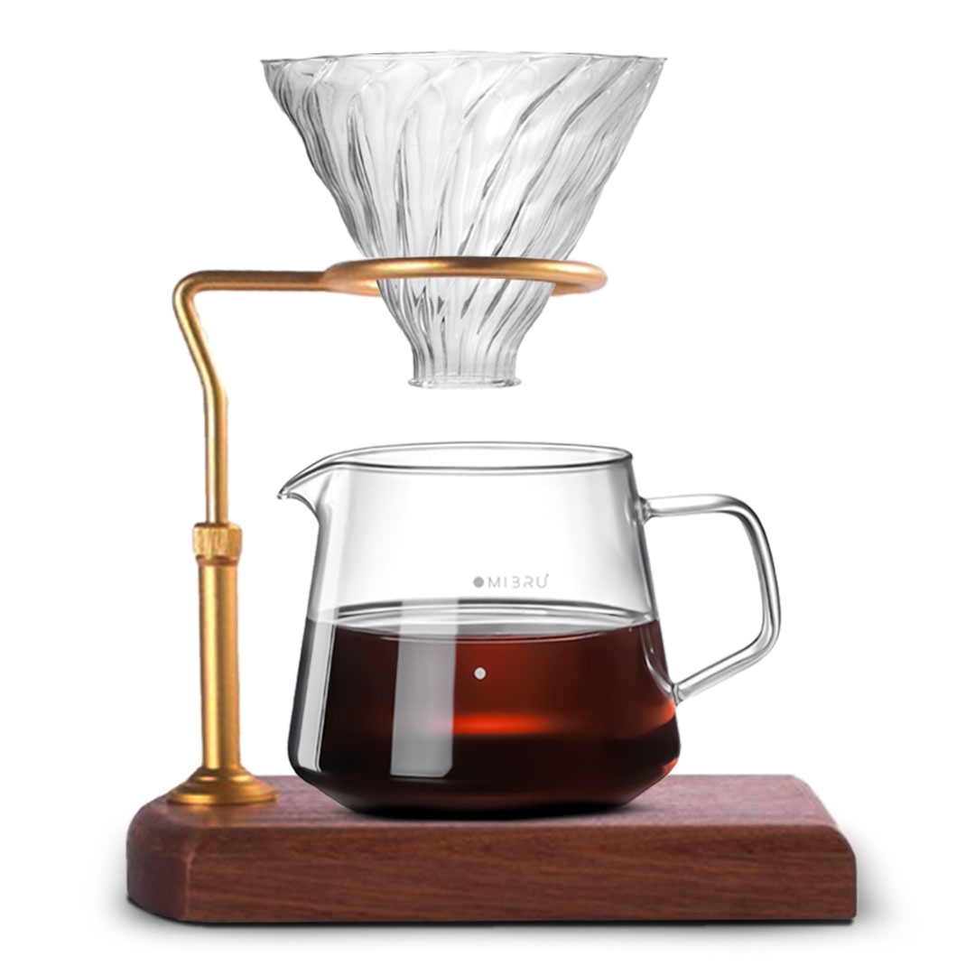 V60 distilled coffee maker with 3-in-1 wooden drip base