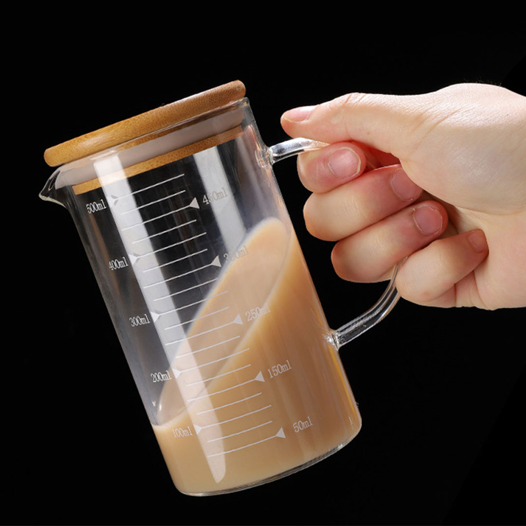 500ml Wooden Lid Glass Measuring Jug H-2011