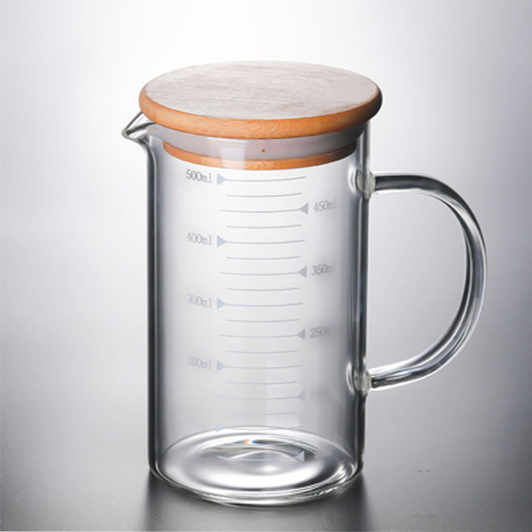 500ml Wooden Lid Glass Measuring Jug H-2011